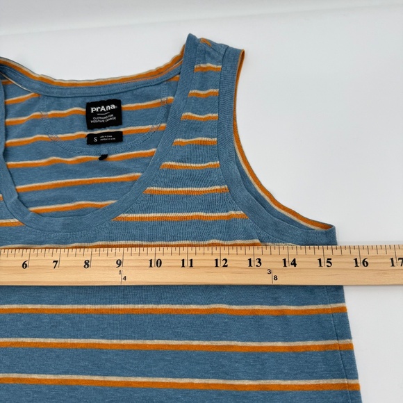 Prana Top Women Small Blue Cozy Up Tank Hemp Blend Orange Striped Sleeveless - Picture 10 of 12